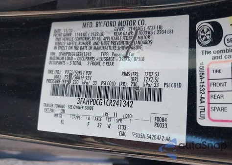 2012 Ford Fusion Sel z USA, uszkodzony, nr VIN 3FAHP0CG1CR241342